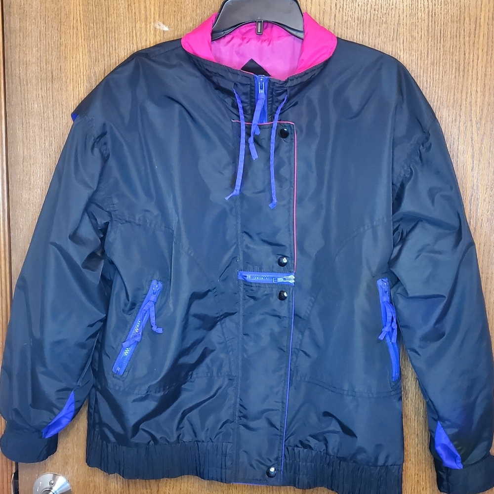 Vintage  80'S Size M Cabin Creek Black Jacket with Pink and Blue Details